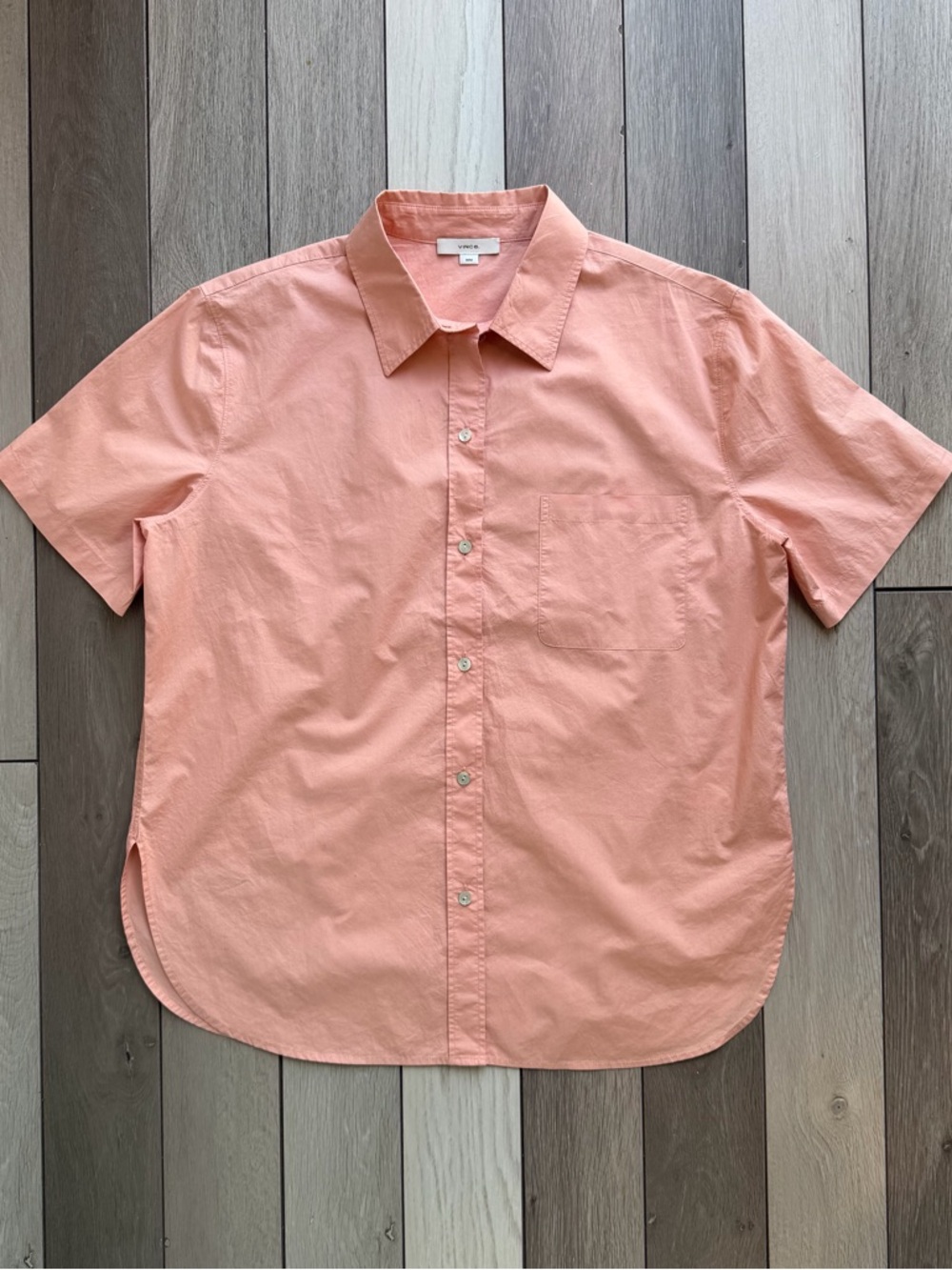 VINCE Women's Pink Short Sleeve Cotton Poplin Button-Up Shirt